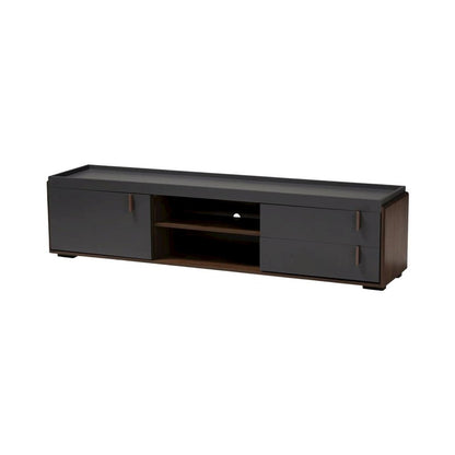 Gray and Walnut Two-Tone Wood TV Stand with Contemporary Style
