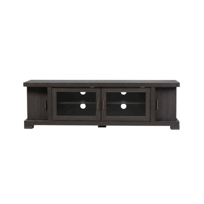 Contemporary Brown Wood TV Stand with Glass Doors and Elegant Finish