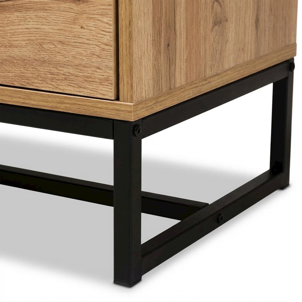 Black Wood and Metal TV Stand with Contemporary Design and 2 Drawers