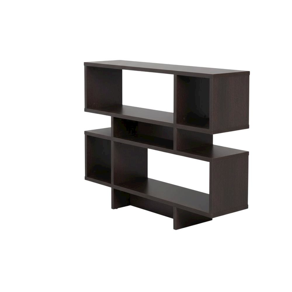Brown modern bookshelf with 4 shelves, engineered wood, transitional style