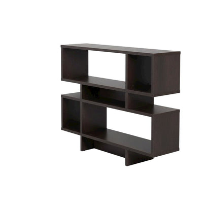 Brown modern bookshelf with 4 shelves, engineered wood, transitional style