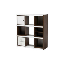 Modern Two-Tone White and Walnut Brown Bookcase with 2 Drawers