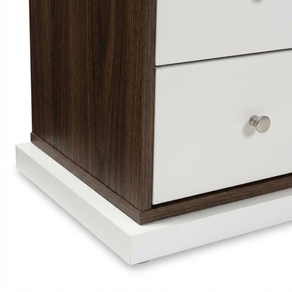 Modern Two-Tone White and Walnut Brown Bookcase with 2 Drawers