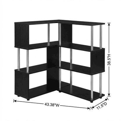 Modern Brown Bookcase with Three Shelves and Steel Frame