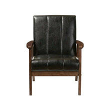 Black Faux Leather Scandinavian Lounge Chair with Wooden Frame
