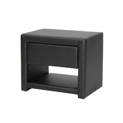 Black Upholstered Nightstand with Faux Leather and Wood Finish