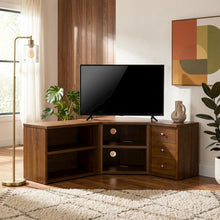 Wooden TV Stand with Open Shelves in Warm Walnut Finish for Modern Living Room