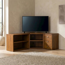 Wooden TV Stand with Open Shelves in Warm Walnut Finish for Modern Living Room