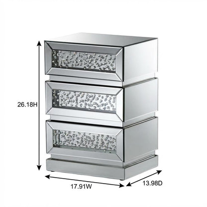 Mirrored End Table with 3 Drawers and Elegant Reflective Finish