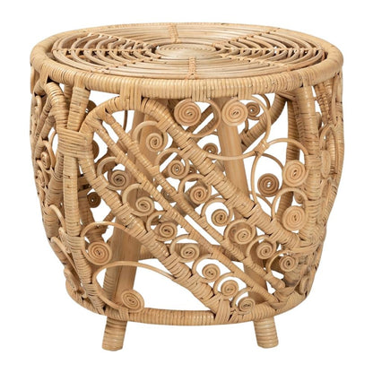 Natural Brown Rattan End Table with Stylish Wooden Frame