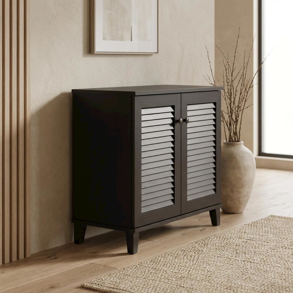 Brown Enclosed Shoe Cabinet, Engineered Wood, Espresso Finish, Entryway