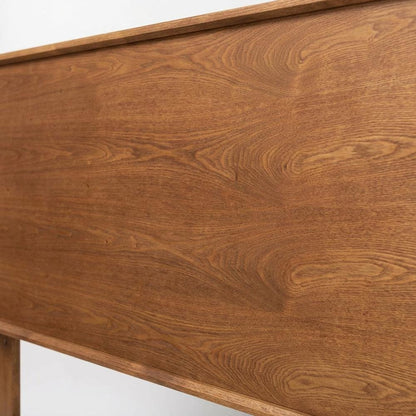 Brown Mid-Century Modern Queen Headboard with Rubberwood Frame and Wood Legs