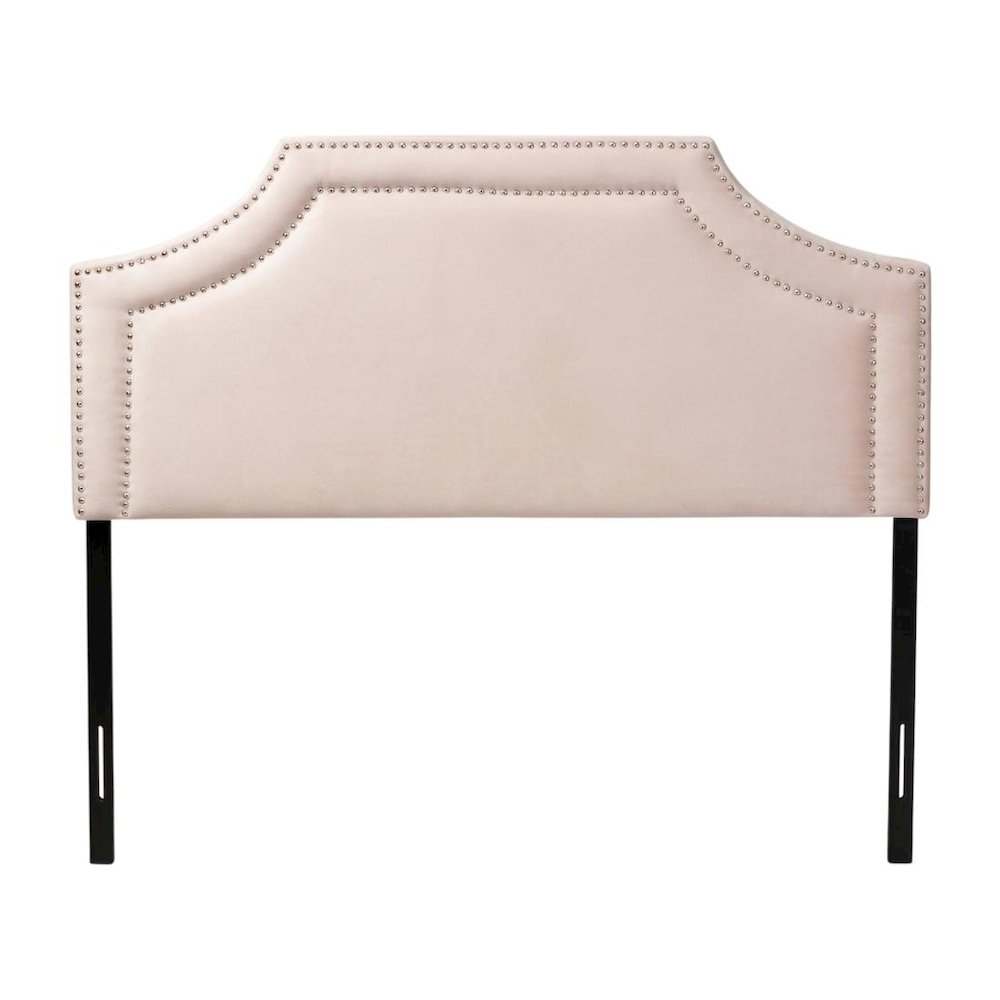 Light Pink Velvet Fabric Upholstered Queen Headboard, Foam Padding, Metal Legs