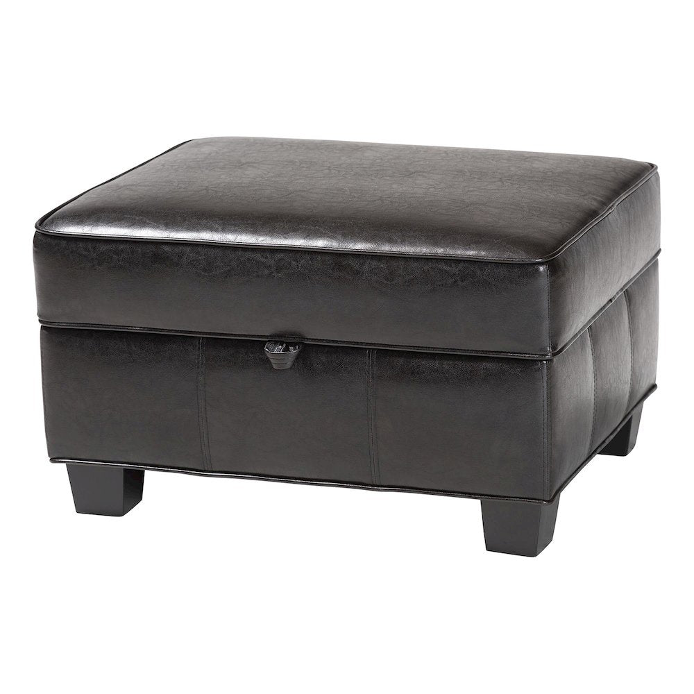 Baxton Studio Agustus Brown Leather Storage Ottoman