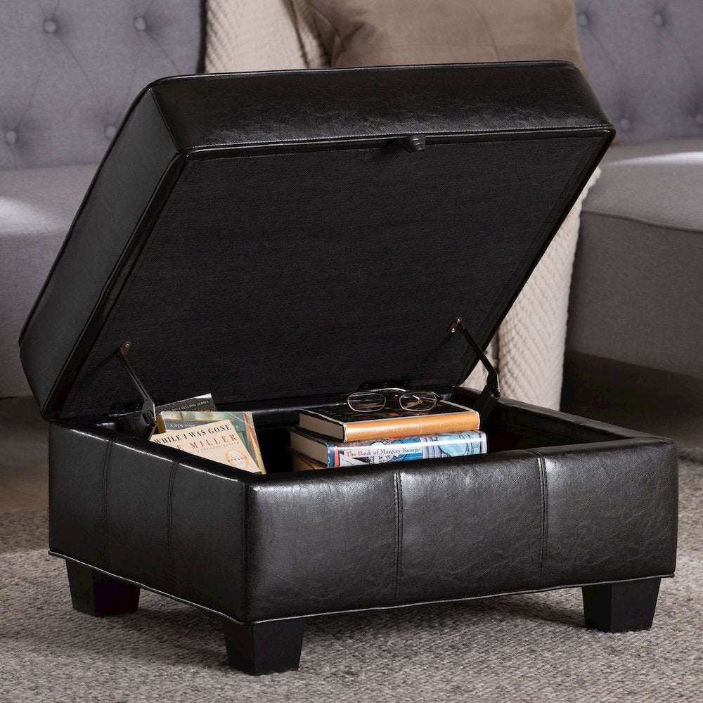 Baxton Studio Agustus Brown Leather Storage Ottoman