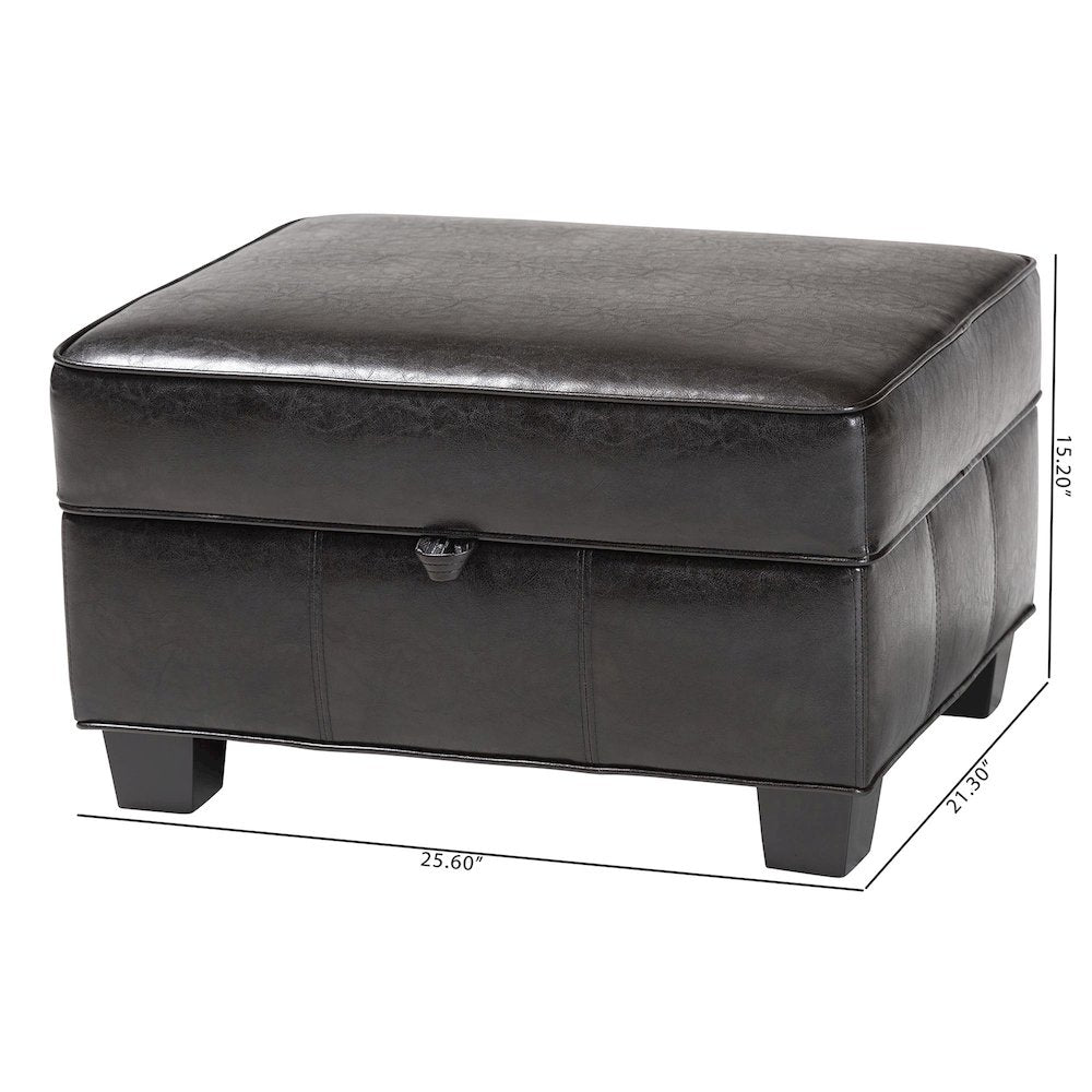 Baxton Studio Agustus Brown Leather Storage Ottoman