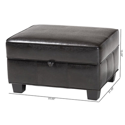 Baxton Studio Agustus Brown Leather Storage Ottoman