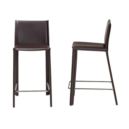 Baxton Studio Crawford Brown Leather 2-Piece Counter Height Stool Set