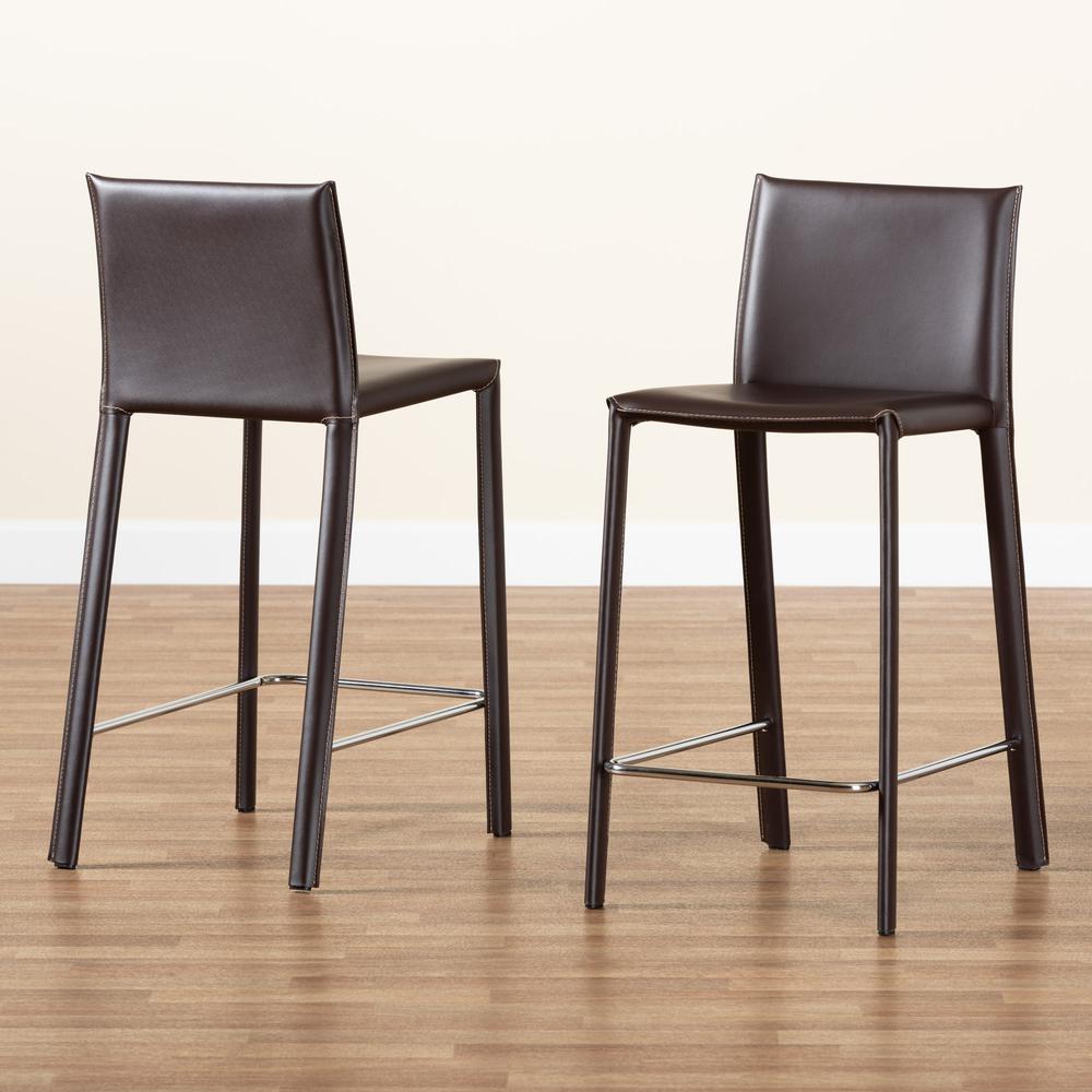 Baxton Studio Crawford Brown Leather 2-Piece Counter Height Stool Set