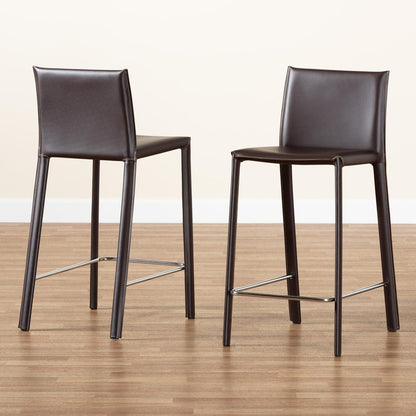 Baxton Studio Crawford Brown Leather 2-Piece Counter Height Stool Set