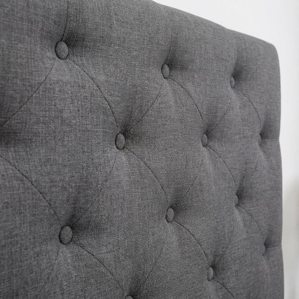 Grey Fabric Upholstered Headboard with Button-Tufted Design and Hardwood Frame