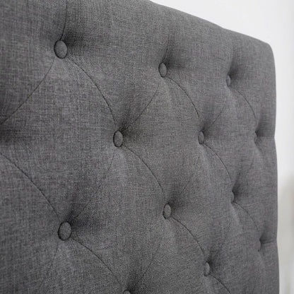 Grey Fabric Upholstered Headboard with Button-Tufted Design and Hardwood Frame