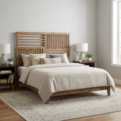 Brown Rubberwood King Size Headboard with Modern Design and Durable Wood Frame