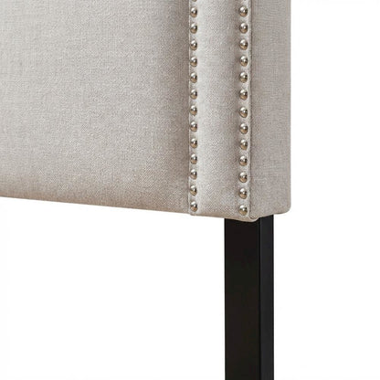 Grayish Beige Upholstered Headboard, Foam Padding, MDF Frame for Full Size Bed