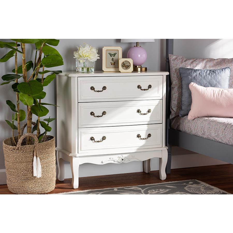 Country Provincial White-Finished 3-Drawer Wood Storage Cabinet