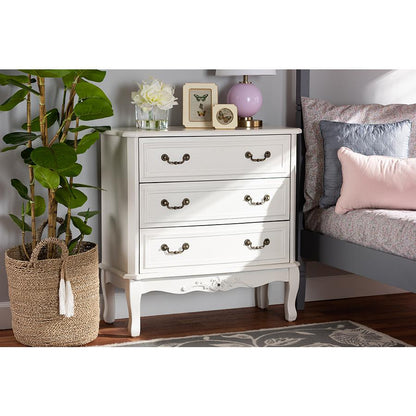 Country Provincial White-Finished 3-Drawer Wood Storage Cabinet