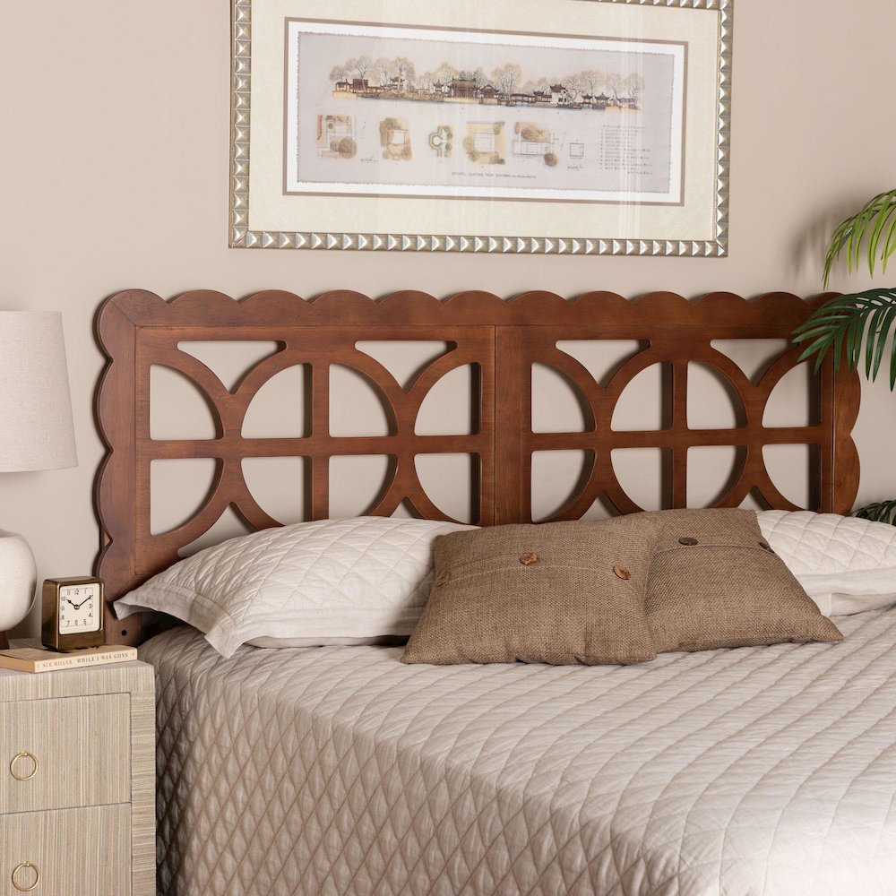 Wood Headboard with Scalloped Frame - Geometric Cutout Decorative Panel, Queen
