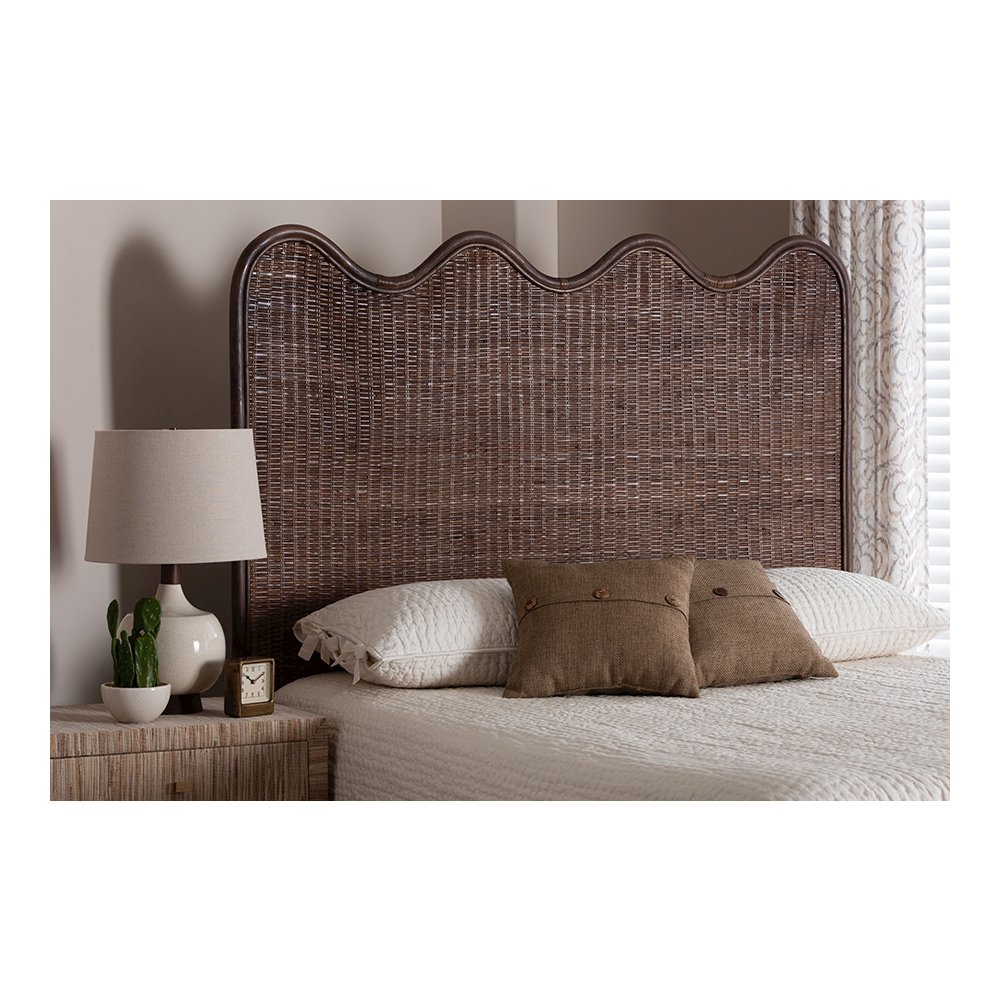 Einya Rattan Standalone Headboard with Wavy Scalloped Top, King