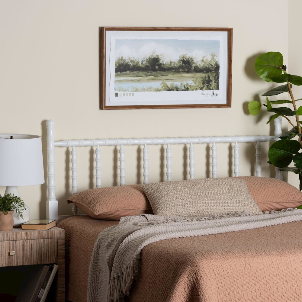 Edaline Bamboo Motif Headboard - Turned Spindle Design, Boho, King, White