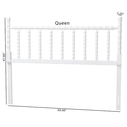 Edaline Bamboo Motif Headboard - Turned Spindle Design, Boho, King, White