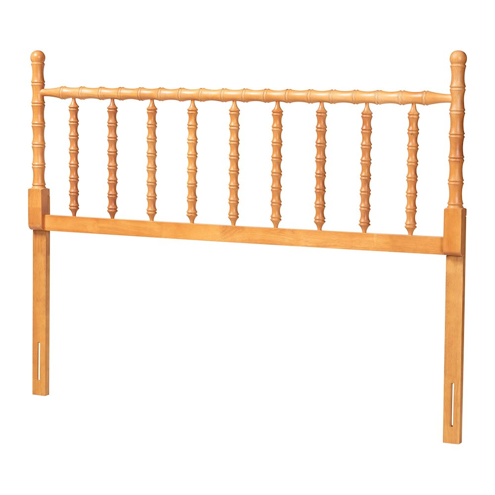 Edaline Bamboo Motif Headboard - Turned Spindle Design, Boho, King, Oak Brown