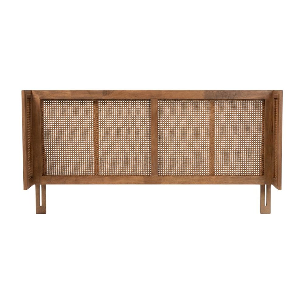Brown Rubber Wood Queen Size Headboard with Wrap-Around Design and Modern Style