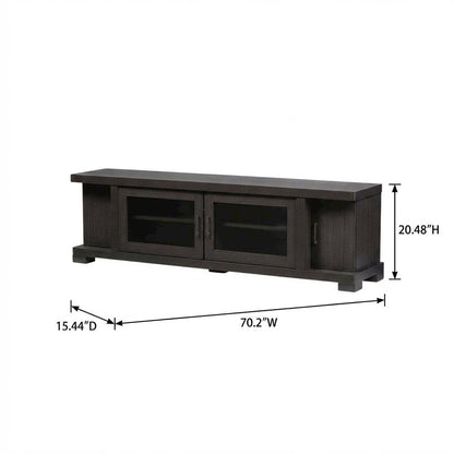 Contemporary Brown Wood TV Stand with Glass Doors and Elegant Finish