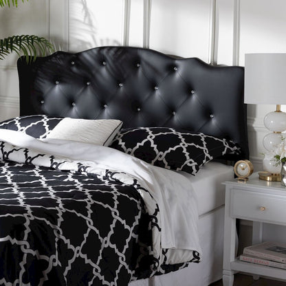 Queen Size Black Faux Leather Upholstered Button-tufted Scalloped Headboard