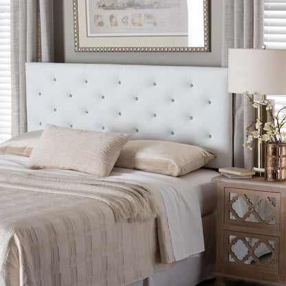 White Faux Leather Upholstered Button-tufted Queen Size Headboard