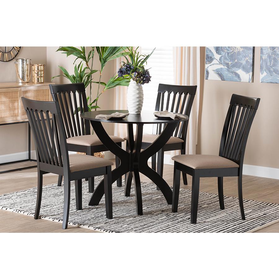 Bailey Modern Sand Fabric and Dark Brown Finished Wood 5-Piece Dining Set