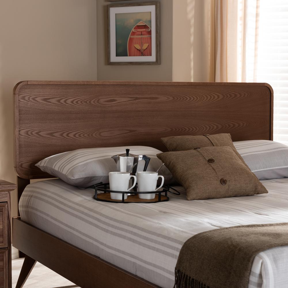 Mid-Century Walnut Brown Finished Wood King Headboard with Sleek Design