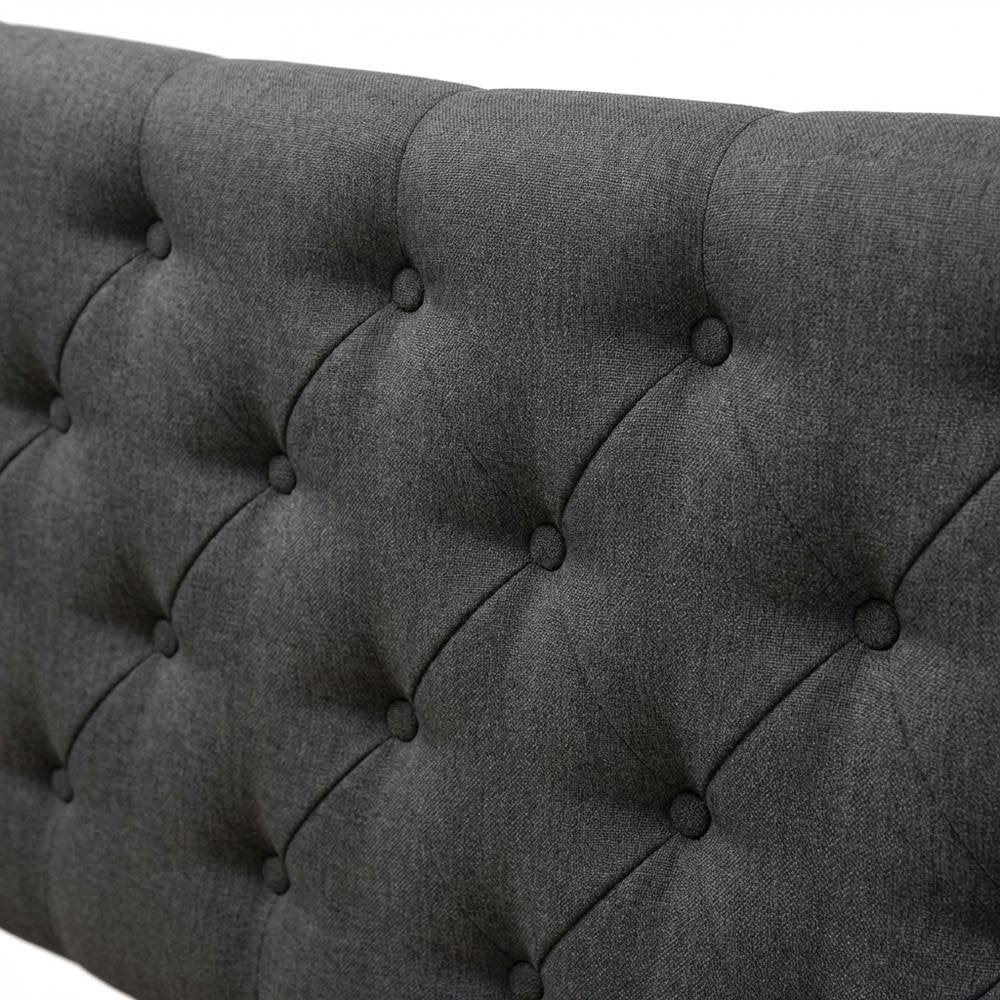 Dark Grey Fabric Queen Wingback Headboard, Button-Tufted Design, Foam Padding