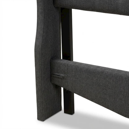 Dark Grey Fabric Queen Wingback Headboard, Button-Tufted Design, Foam Padding