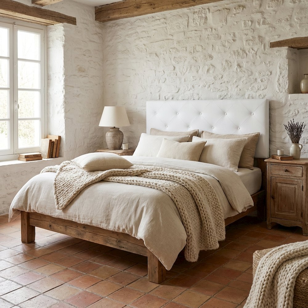 White Faux Leather Full Headboard with Foam Padding and Wood Frame