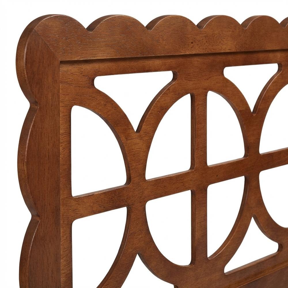 Wood Full Headboard Walnut Brown, Scalloped Frame, Geometric Cutout Panel