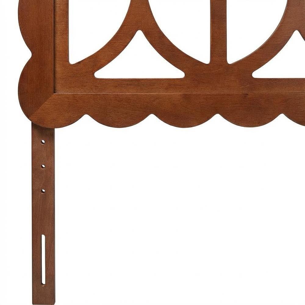 Wood Full Headboard Walnut Brown, Scalloped Frame, Geometric Cutout Panel
