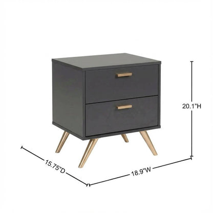 Contemporary Nightstand in Dark Grey and Gold Finish with Wooden Frame