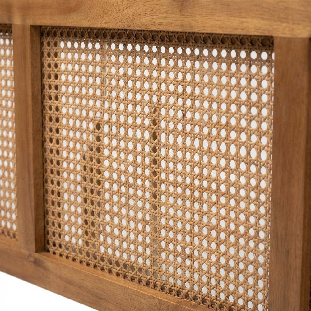 Brown Rubber Wood Queen Size Headboard with Wrap-Around Design and Modern Style
