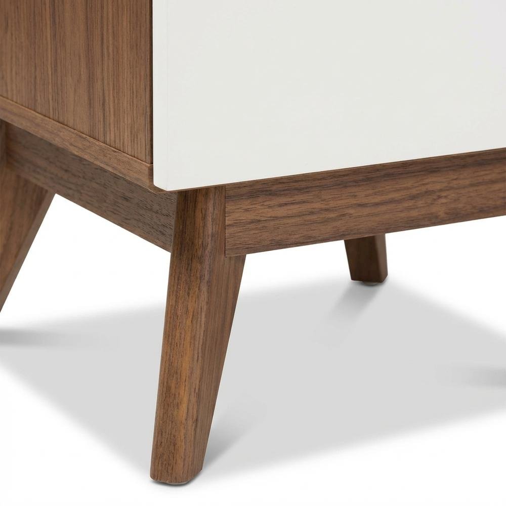 Mid-Century Modern Nightstand with White and Walnut Finish, 3-Drawer Storage