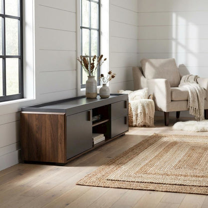 Gray and Walnut Two-Tone Wood TV Stand with Contemporary Style